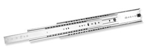 7950 – Full extension, dual mounting capability, side mount load capacity up to 350 lbs. (159 kg) per pair, flat mount load capacity up to 150 lbs. (68 kg) per pair, non-disconnect, bridged ball retainer prevents retainer migration.